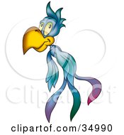 Poster, Art Print Of Flying Blue Bird With Green Eyes And Long Feathers