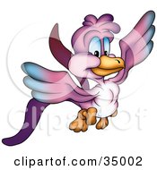 Clipart Illustration Of A Flying Pink And Blue Bird With Blue Eyes