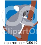 Clipart Illustration Of A Cute Koala Hugging A Tree Over A Blue And White Background by Dennis Holmes Designs