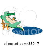 Clipart Illustration Of A Relaxed Crocodile Sunning In A Chair Sipping A Drink And Dipping His Tail In A Pond