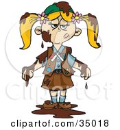 Clipart Illustration Of A Grumpy Blond Girl Scout Covered In Chocolate A Chocolate Brownie by Dennis Holmes Designs #COLLC35018-0087