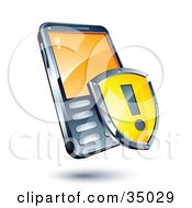 Clipart Illustration Of A Yellow Exclamation Point Shield On A Cellphone
