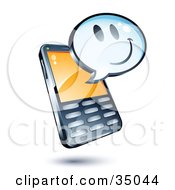 Clipart Illustration Of A Smiley Face On An Instant Messenger Window Over A Cell Phone by beboy