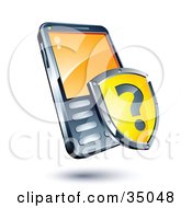 Poster, Art Print Of Yellow Question Mark Shield On A Cellphone