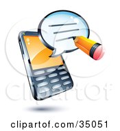 Clipart Illustration Of A Pencil Writing On An Instant Messenger Window Over A Cell Phone by beboy