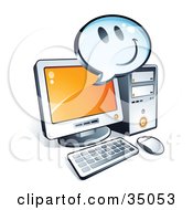 Poster, Art Print Of Smiley Face On An Instant Messenger Window Over A Desktop Computer Screen