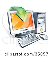 Poster, Art Print Of Green Download Arrow Over A Desktop Computer Screen