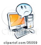 Sad Face On An Instant Messenger Window Over A Desktop Computer Screen