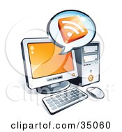 Poster, Art Print Of An Rss Cube On An Instant Messenger Window Over A Desktop Computer Screen