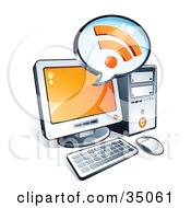 Clipart Illustration Of RSS Symbols On An Instant Messenger Window Over A Desktop Computer Screen