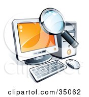 Clipart Illustration Of A Magnifying Glass Searching Files On A Desktop Computer by beboy