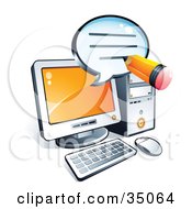 Clipart Illustration Of Pencil Writing A Message On An Instant Messenger Window Over A Desktop Computer Screen by beboy