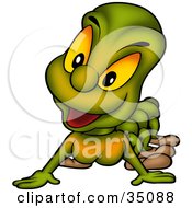 Poster, Art Print Of Curious Green Worm Or Caterpillar With Yellow Eyes