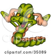 Clipart Illustration Of A Mad Green Worm Plugging His Ears
