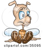 Clipart Illustration Of A Confused Little Fly With Blue Eyes Sitting On The Ground