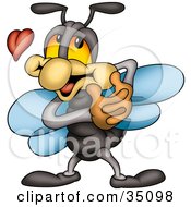 Clipart Illustration Of An Infatuated Fly With Hearts Holding Out His Arms