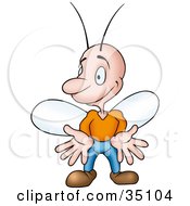 Poster, Art Print Of Cute Little Fly In Clothes Smiling And Holding His Arms Out