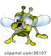 Clipart Illustration Of A Green Blue Eyed Bug Preparing To Fly Away