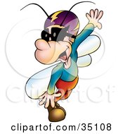 Poster, Art Print Of Cute Little Fly Wearing A Helmet Holding One Arm Up