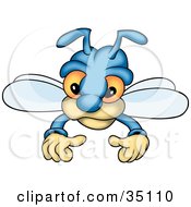 Poster, Art Print Of Cute Blue Fly With Big Orange Eyes