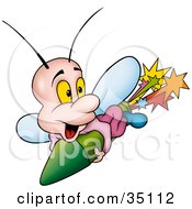 Poster, Art Print Of Cute Little Fly Shooting Past On A Green Firework
