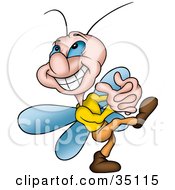 Poster, Art Print Of Cute Gleeful Little Fly Walking With His Hands Clasped