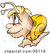 Poster, Art Print Of Happy Blond Haired Snail With A Yellow Shell Looking Off To The Left