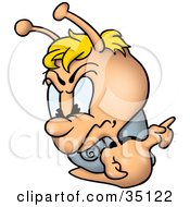 Clipart Illustration Of An Angry Little Snail With Blond Hair Pointing To The Right by dero