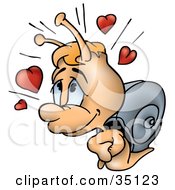 Clipart Illustration Of A Cute Little Snail In Love Surrounded By Hearts And Admiring His Crush