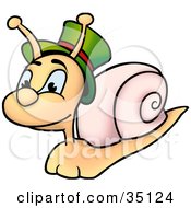 Clipart Illustration Of A Cute Snail Wearing A Green Hat With A Red Band