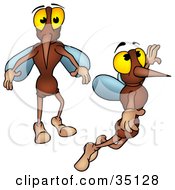 Clipart Illustration Of Two Mosquitoes Standing And Flying