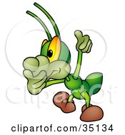Poster, Art Print Of Green Cricket Covering His Mouth And Giving The Thumbs Up