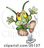 Clipart Illustration Of A Hyper Green Cricket Leaping Upwards