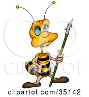 Clipart Illustration Of A Blue Eyed Guardian Bee Holding A Spea