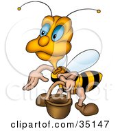 Poster, Art Print Of Cute Blue Eyed Worker Bee Carrying A Pail