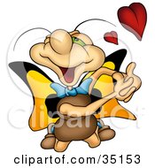 Clipart Illustration Of A Romantic Butterfly With A Heart Kneeling Before His Love Holding Out His Arms