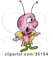 Poster, Art Print Of Purple Butterfly With Colorful Wings Wearing Green Pants And Singing