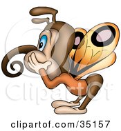 Clipart Illustration Of A Curly Nosed Butterfly In Profile Touching His Cheeks And Sticking His Butt Out