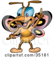 Clipart Illustration Of A Curly Nosed Butterfly Holding Up A Finge by dero