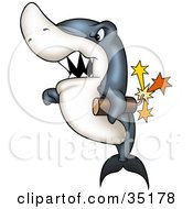 Poster, Art Print Of Mean Shark Carrying A Stick Of Dynamite
