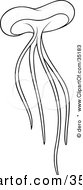 Clipart Illustration Of A Black And White Jellyfish With Four Long Tentacles