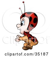 Little Ladybug Character In Profile Clapping