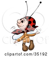 Clipart Illustration Of A Happy Little Ladybug Character Looking Left And Flying Away