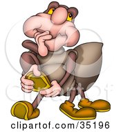 Clipart Illustration Of A Spider In Thought Rubbing His Chin And Holding His Foot by dero