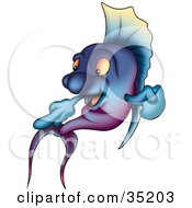 Clipart Illustration Of A Gradient Blue And Purple Fish Pointing