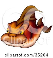 Poster, Art Print Of Grumpy Brown And Orange Fish With Yellow Eyes