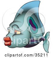 Poster, Art Print Of Blue Green And Purple Fish With Big Red Lips