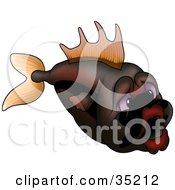 Poster, Art Print Of Sad Orange And Brown Fish With Purple Eyes And Big Lips