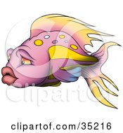 Clipart Illustration Of A Purple Fish With Gradient Yellow And Blue Fins And Big Lips