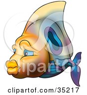 Poster, Art Print Of Gradient Orange Purple And Blue Fish With A Big Fin And Lips